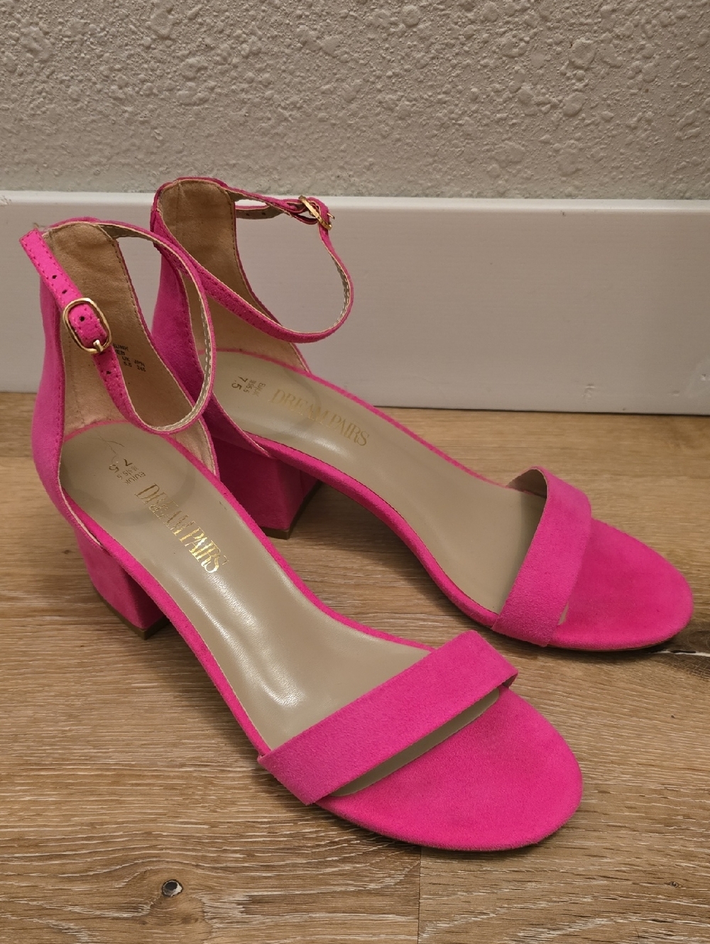 Block Heel Ankle Strap Sandals - Hot Pink